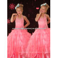 Горячие продажи холтер бисером раффлед розовый бальное платье юбка на заказ pageant платье розовый цветок девочки платья CWFaf4241